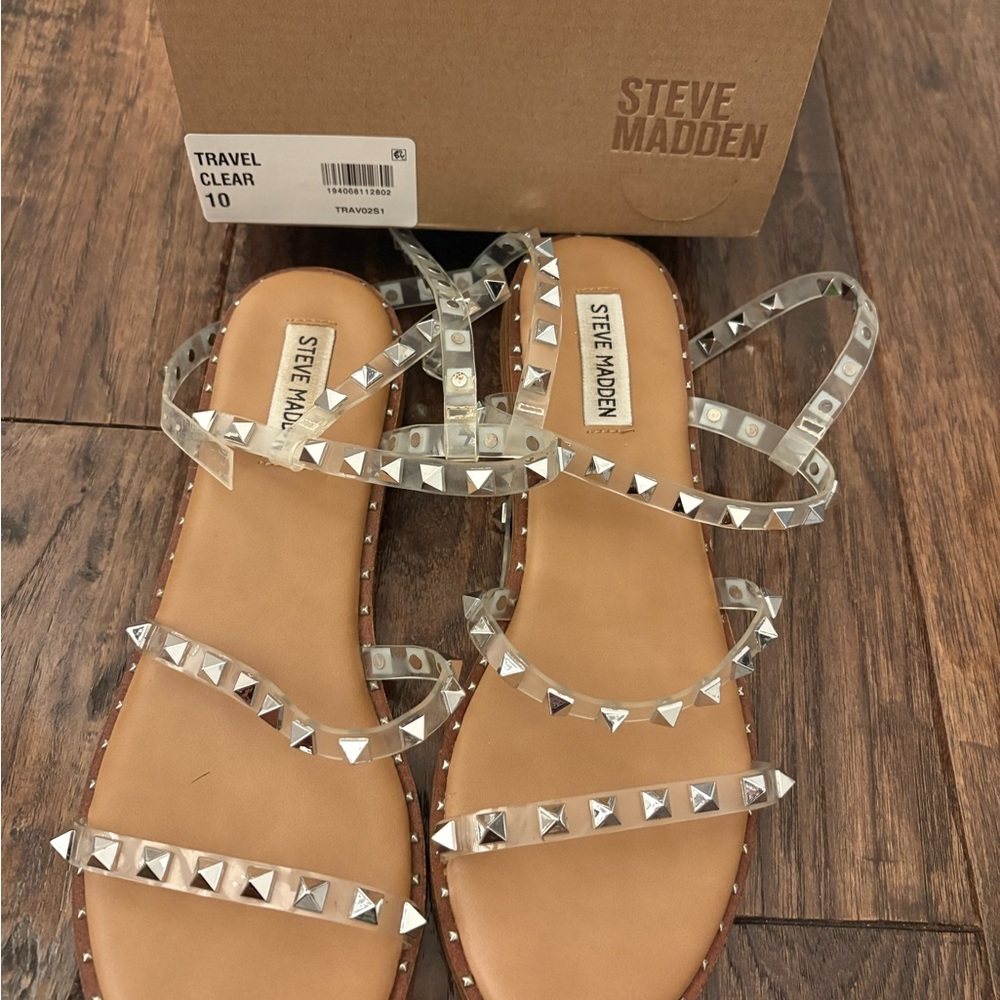 Steve Madden Clear and Silver Studded Sandals